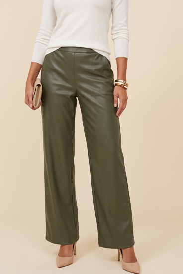 Pantalones de cuero sintético, verde oliva