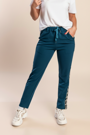 Pantalones con patrón geométrico, petróleo
