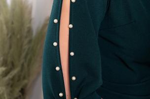 Elegante mini vestido con detalle de perlas de imitación y escote cruzado Candys, verde