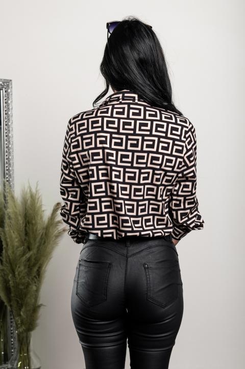 Elegante blusa con estampado geométrico Lavlenta, negra y beige