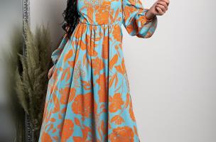 Maxi vestido elegante con estampado Montella, naranja