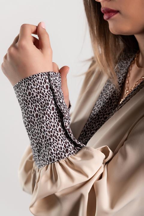 Blusa elegante con estampado de leopardo Polina, beige