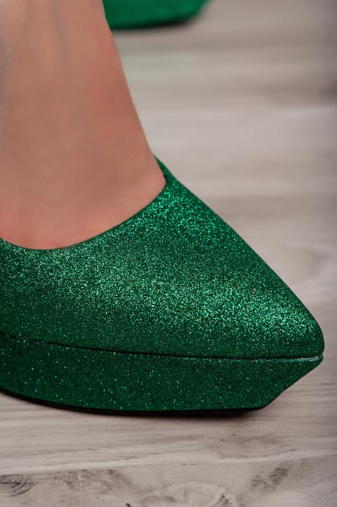 Zapatos de tacón alto con purpurina, verde