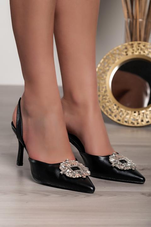 Zapatos de tacón con broche decorativo, negro
