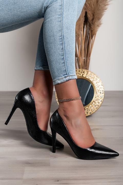 Zapatos de tacón alto con estampado de piel de serpiente, negro