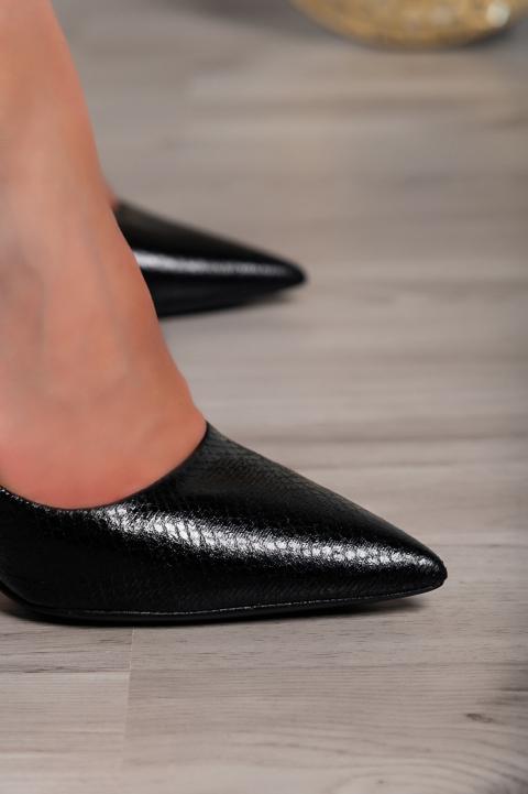 Zapatos de tacón alto con estampado de piel de serpiente, negro