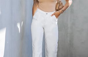 Pantalón largo de cintura alta, blanco