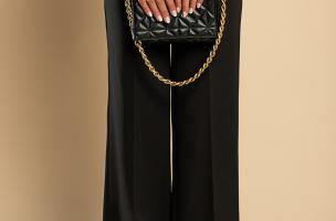Pantalón largo elegante con pernera holgada, negro