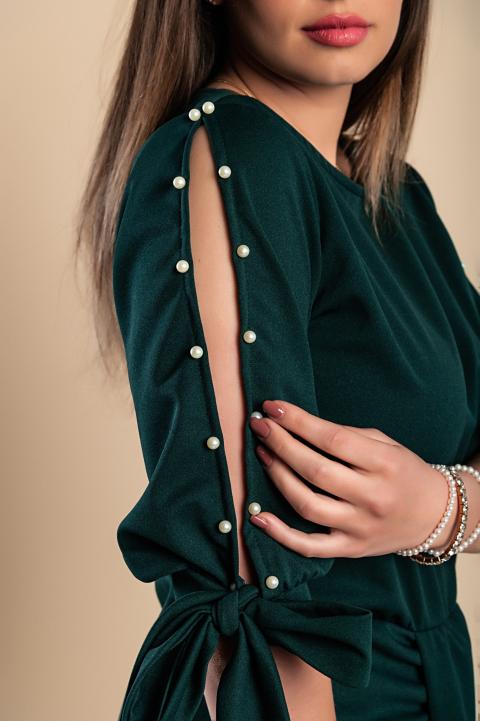 Elegante vestido midi con detalle de perlas Peppina, verde