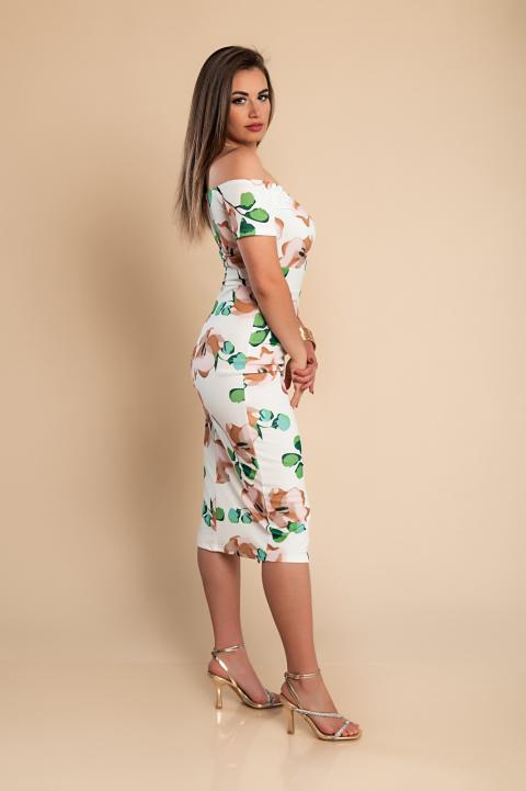Elegante vestido midi con estampado floral, verde