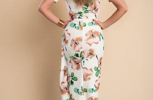 Elegante vestido midi con estampado floral, verde
