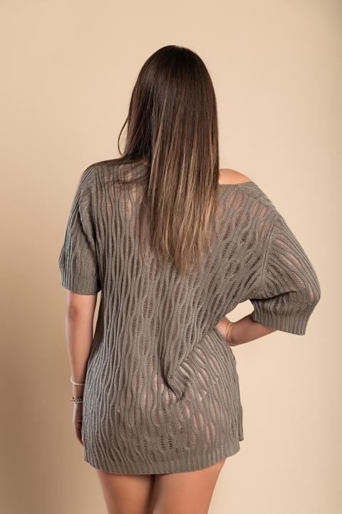 Mini vestido de punto con manga corta, gris