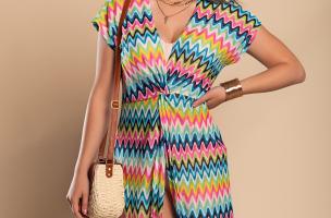 Vestido de playa con estampado multicolor, multicolor