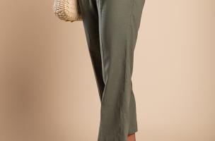 Pantalón elegante de lino, verde oliva