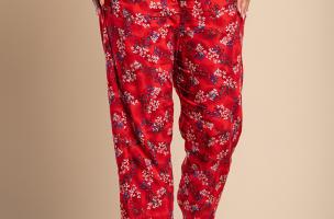 Pantalón largo de algodón con estampado floral, rojo