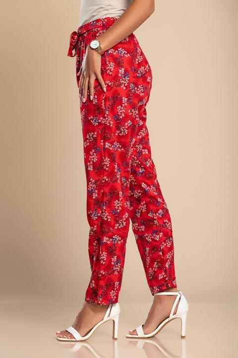 Pantalón largo de algodón con estampado floral, rojo