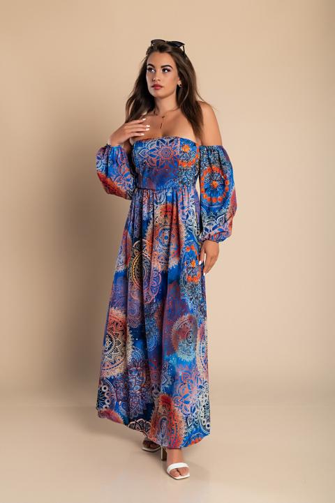 Vestido maxi elegante con estampado Montella, azul
