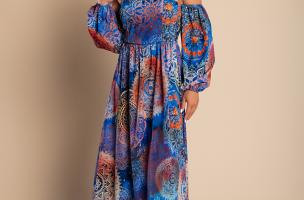 Vestido maxi elegante con estampado Montella, azul