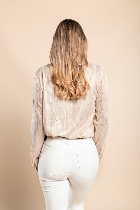 Elegante blusa de tejido semitransparente Callafela, beige