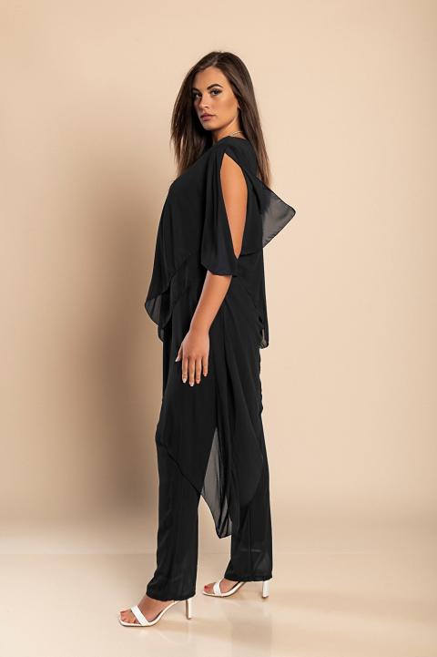 Conjunto de elegante túnica transparente y pantalón largo Claudette, negro