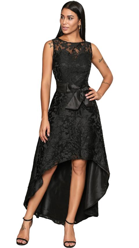 Elegante mini vestido sin mangas con hermoso encaje Suzan, negro