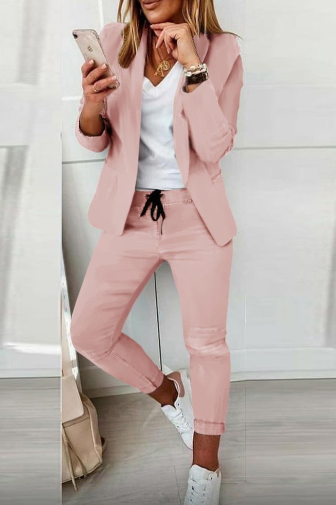 Conjunto pantalón con elegante monocolor Estrena, rosa antiguo --55%