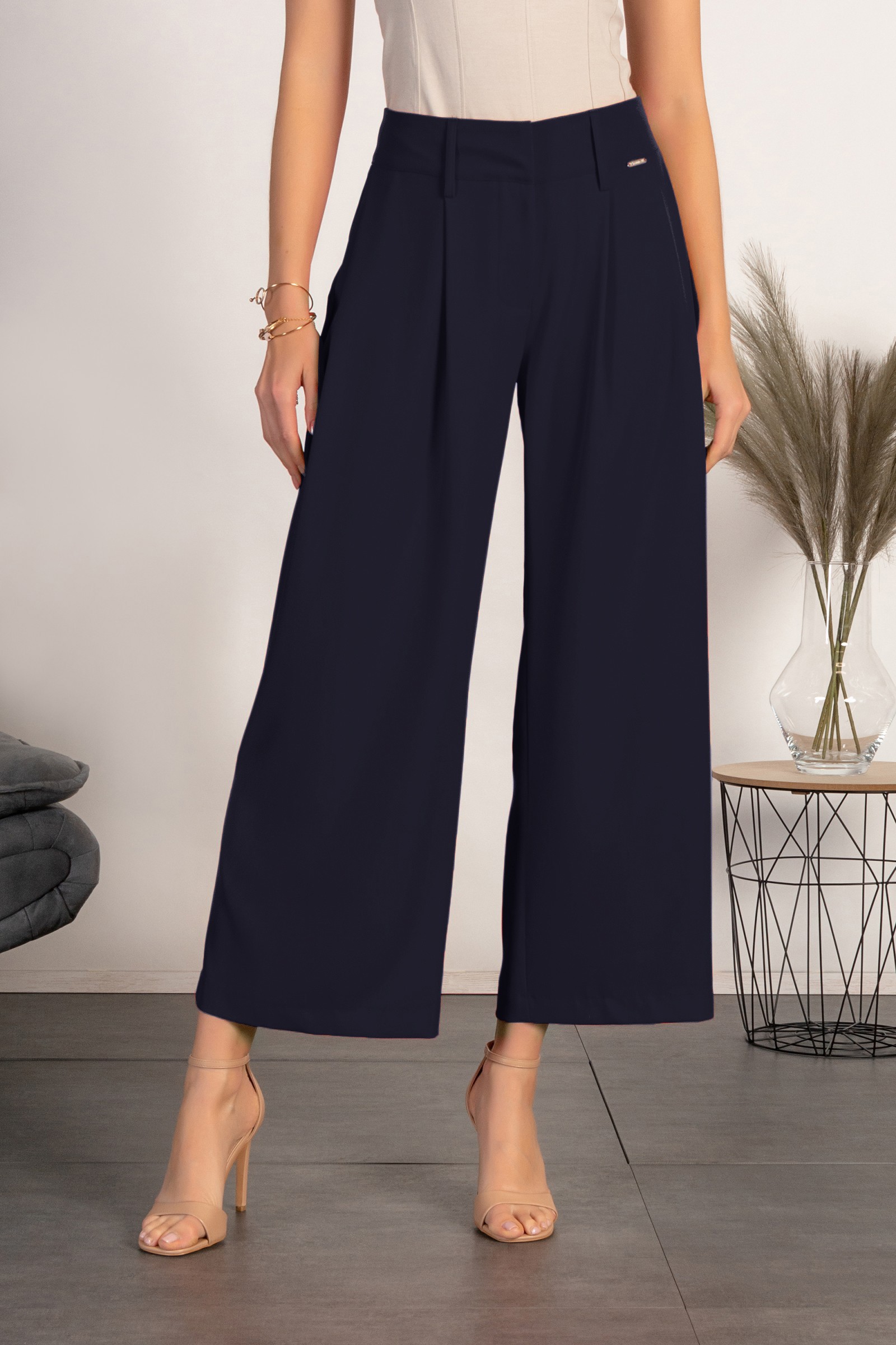 Pantalón elegante con perneras holgadas Roqueta, azul oscuro --68%