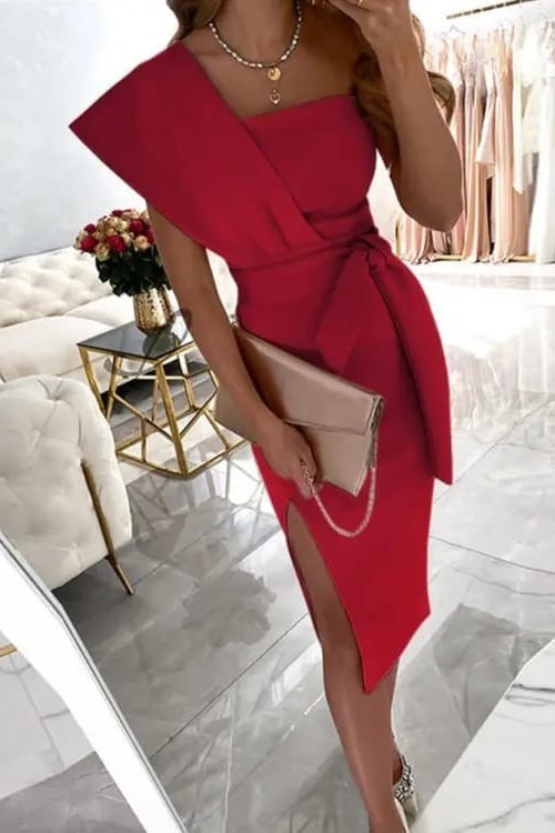 Vestido midi elegante Triona, rojo, -47%